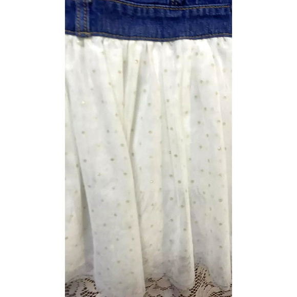 Oshkosh Denim Bib Overalls Dress 12-18 Months Toddler Tulle glitter dots girl - Picture 4 of 7